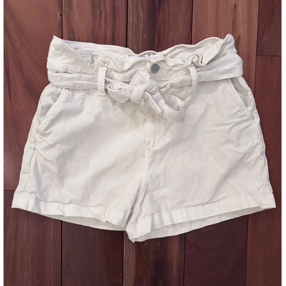 PAIGE Anessa Paperbag Waist Tie Front Shorts Cream Lyocell Blend Size 29 - Picture 2 of 7